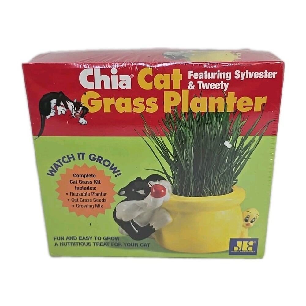 Chia Cat 2008 Looney Tunes Sylvester‎ & Tweety Bird Cat Grass Planter New U219